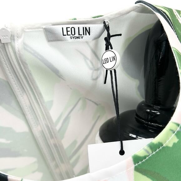 Leo Lin Petra Floral Botanica Print Mini Dress White Green Size US 8 - Picture 10 of 11